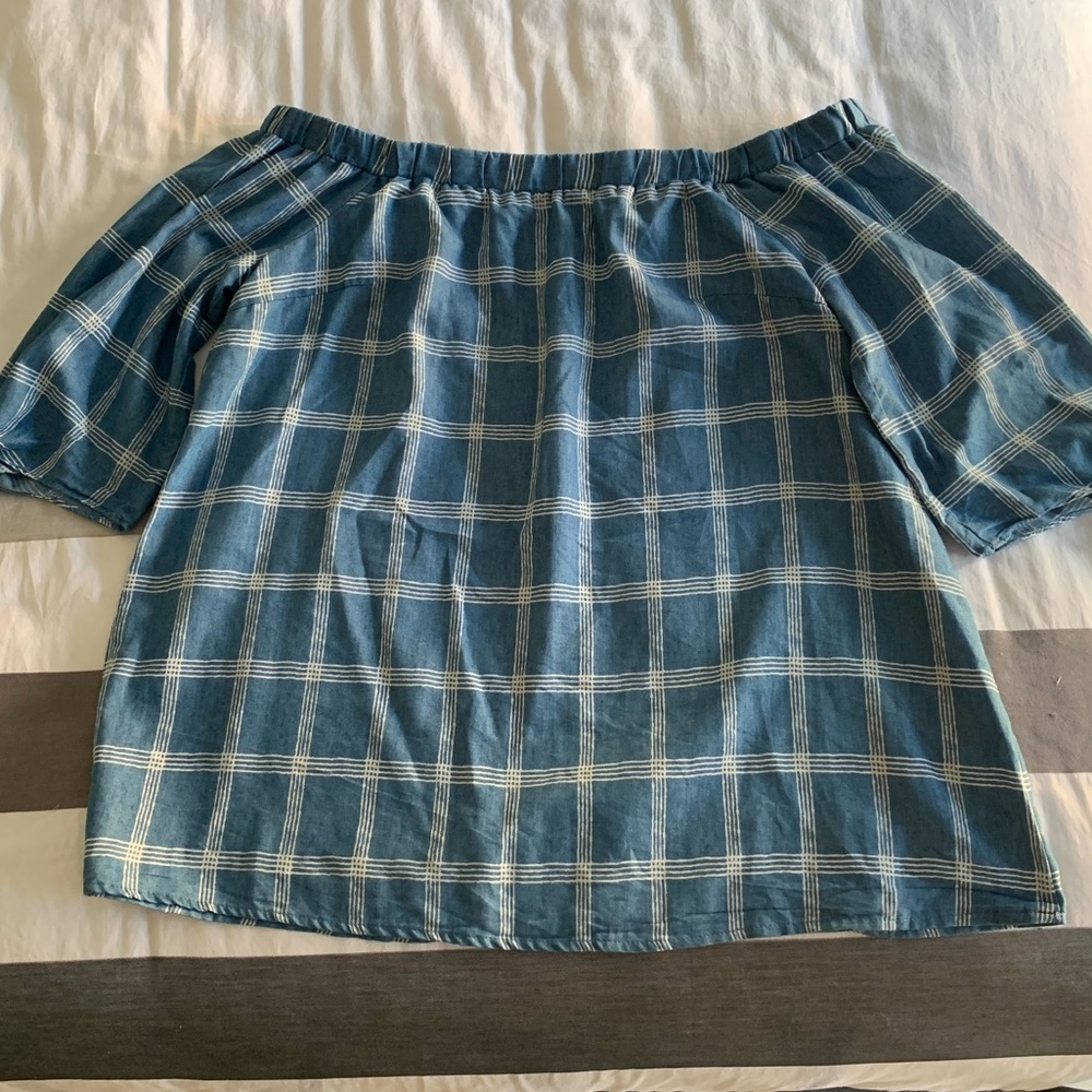 Blue and white off shoulder top